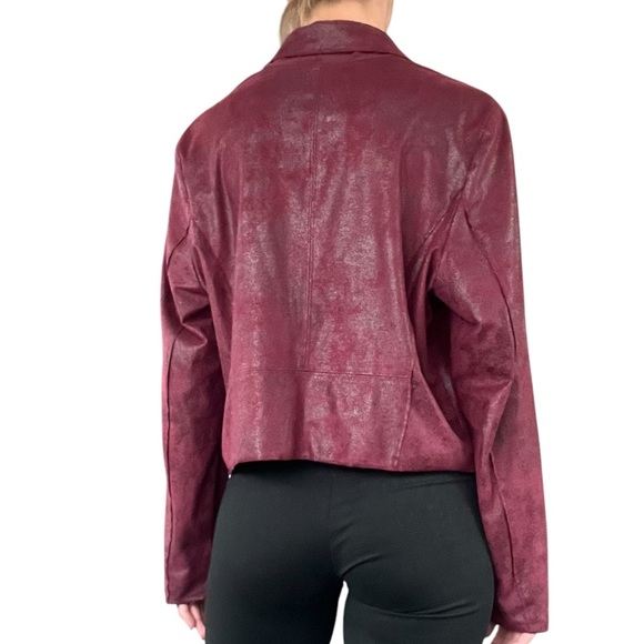Knox Rose Women XL Burgundy Faux Suede Leather Open Drape Waterfall Front Jacket - Picture 15 of 15